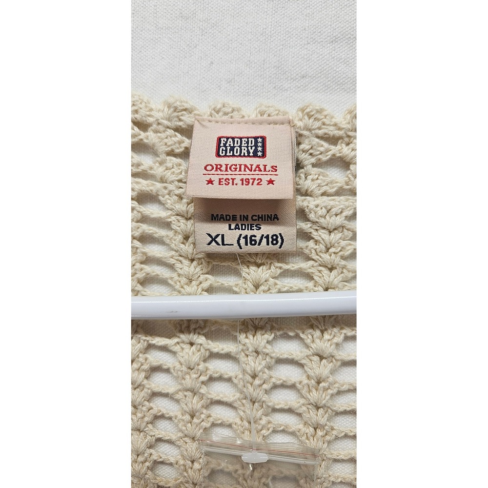 Faded Glory Crochet Cardigan Womens XL Cream Boho Knit Button Front Sweater - Picture 2 of 6